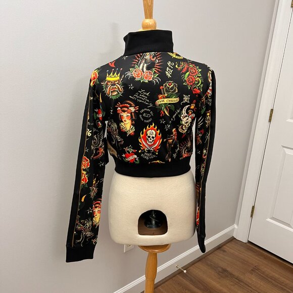 NEW Ed Hardy Crop Flashboard Black Tattoo Track Jacket Sz M - Picture 11 of 15